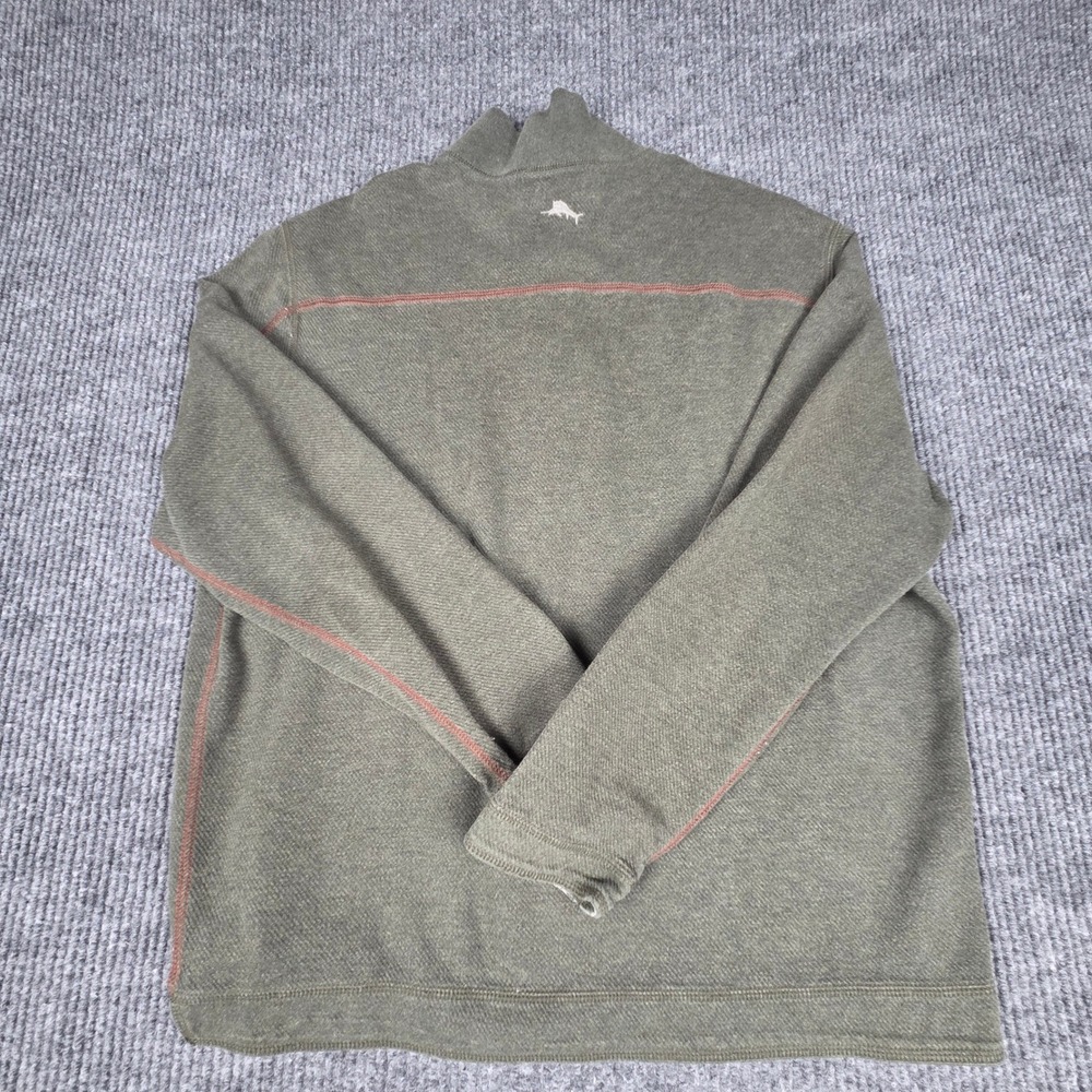 Tommy Bahama Mens Olive Green Quarter Zip Pullover Sweater Distressed‎ Size M